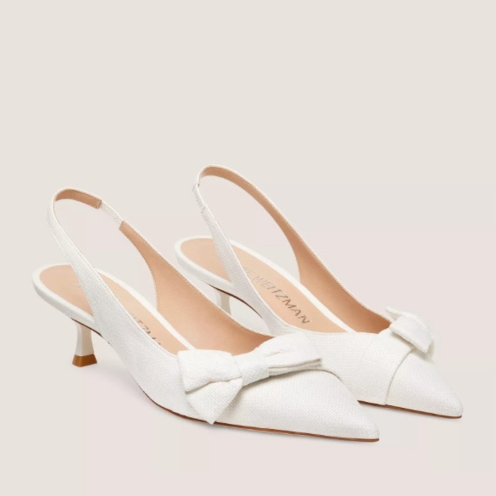 Stuart Weitzman Cream Bow Slingback Heels